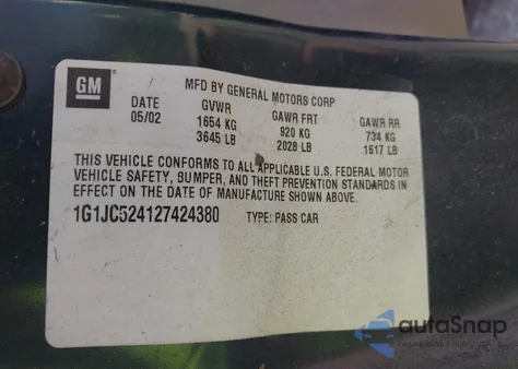 2002 Chevrolet Cavalier from USA, damaged, VIN 1G1JC524127424380